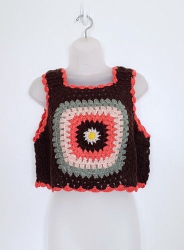 Urban Outfitters Knitted Tank Top Size S Brown Sleeveless Jumper Retro New - Picture 2 of 19