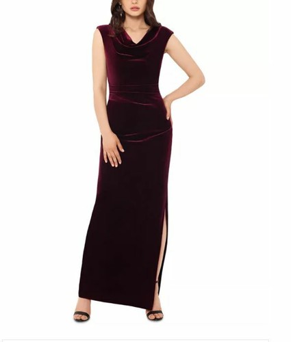 XSCAPE Petite Drape-Front Velvet Gown 