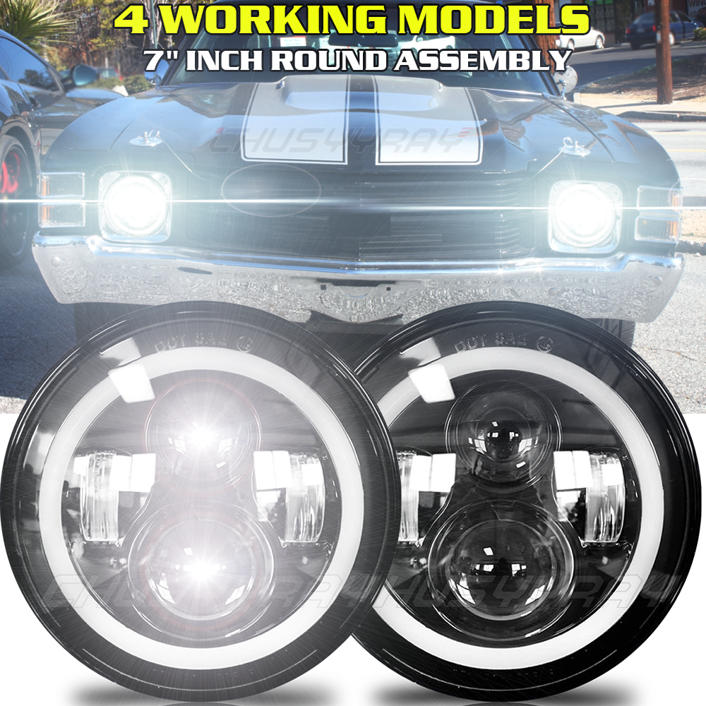 2pcs Fit Mack R Series 7'' Inch Round LED Headlights Sealed Hi/Lo Beam With DRL - Foto 3