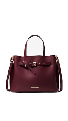 MICHAEL KORS EMILIA LARGE SATCHEL PEBBLED LEATHER SHOULDER BAG MERLOT $448