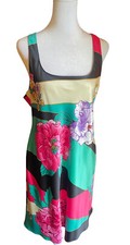 Natori Slip Womens Blk Satin Strappy Mini Gown Floral Print M Soft Silky Chemise