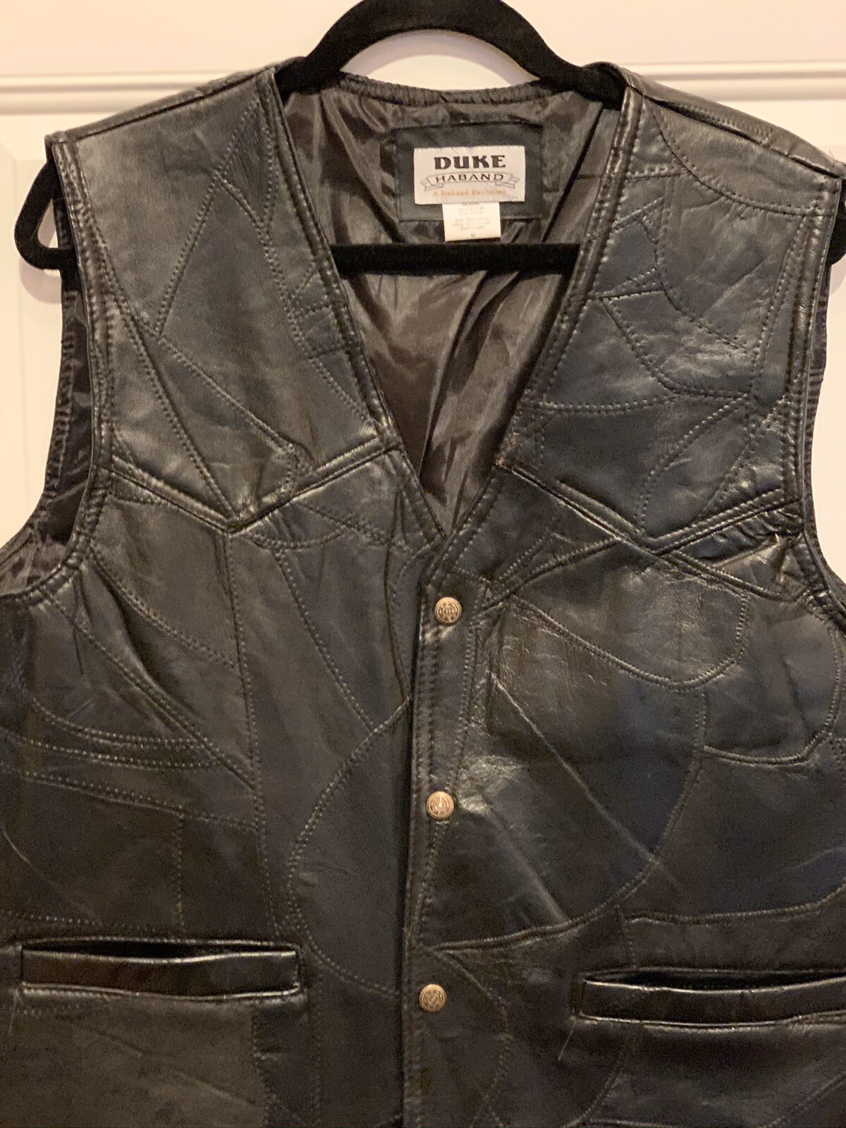 Haband DUKE Leather Vest Men's MED Black Patchwork Biker Western Urban