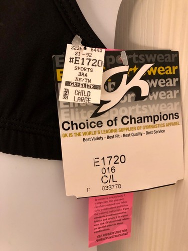 GK ELITE ATHLETIC SPORTS BRA CHILD LARGE BLACK NYLON/SPANDEX TECHMESH CL NWT! - Picture 6 of 6