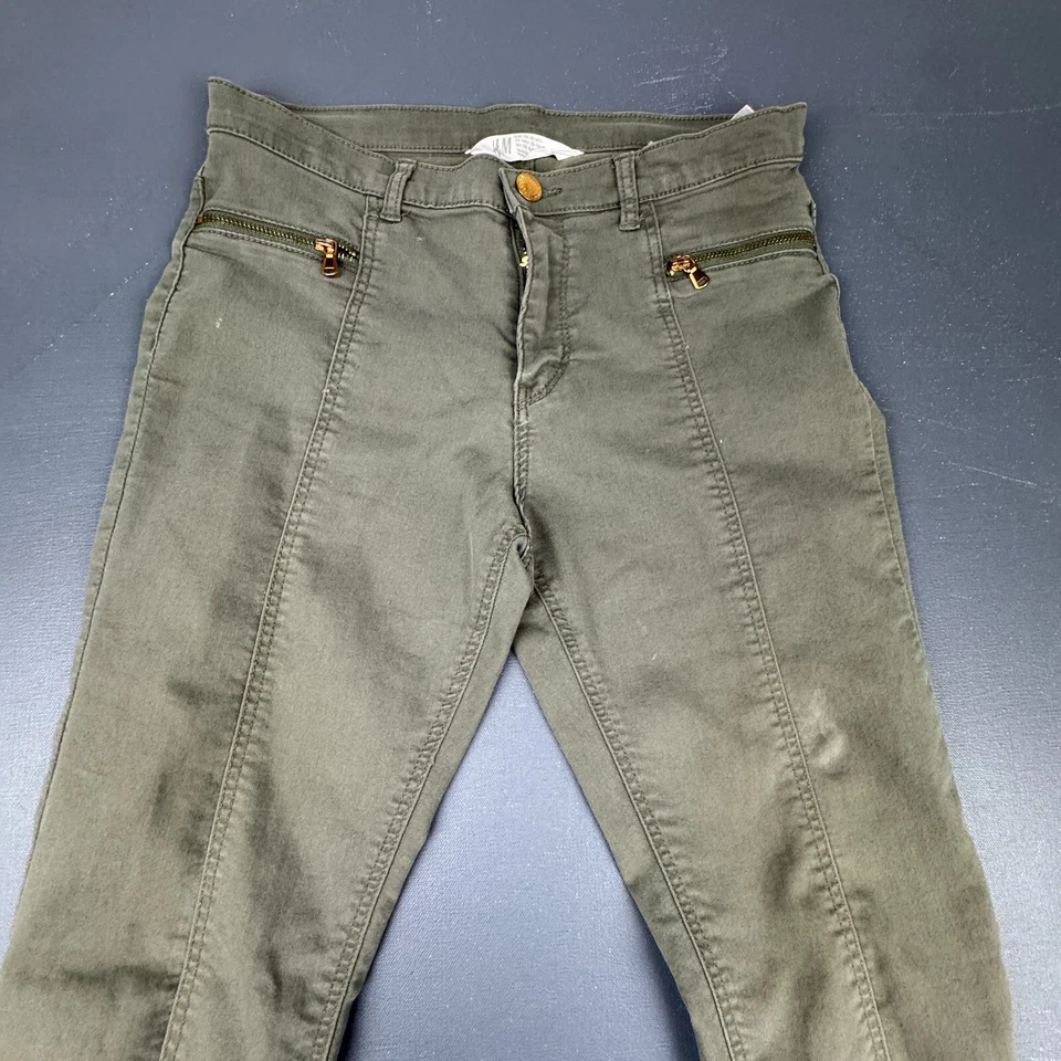 H & M девочек брюки размер 14Y оливковый зеленый узкие эластичной молнии карманы повседневный стильный - Изображение 2 из 4