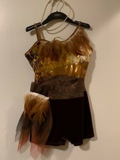 Girls gold animal print leotard dance costume jazz, with gold strap headband.