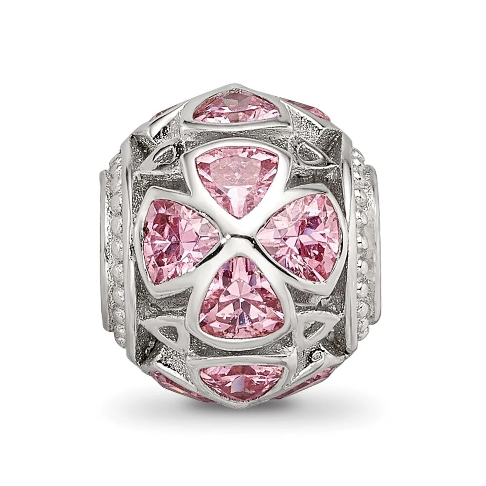 Flores reflejas de plata de ley con cuentas de circonita rosa Foto 3 de 4