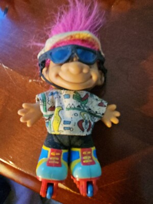 Vintage Russ Troll Rollerblade Skater Yellow,  Hat Pink Hair
