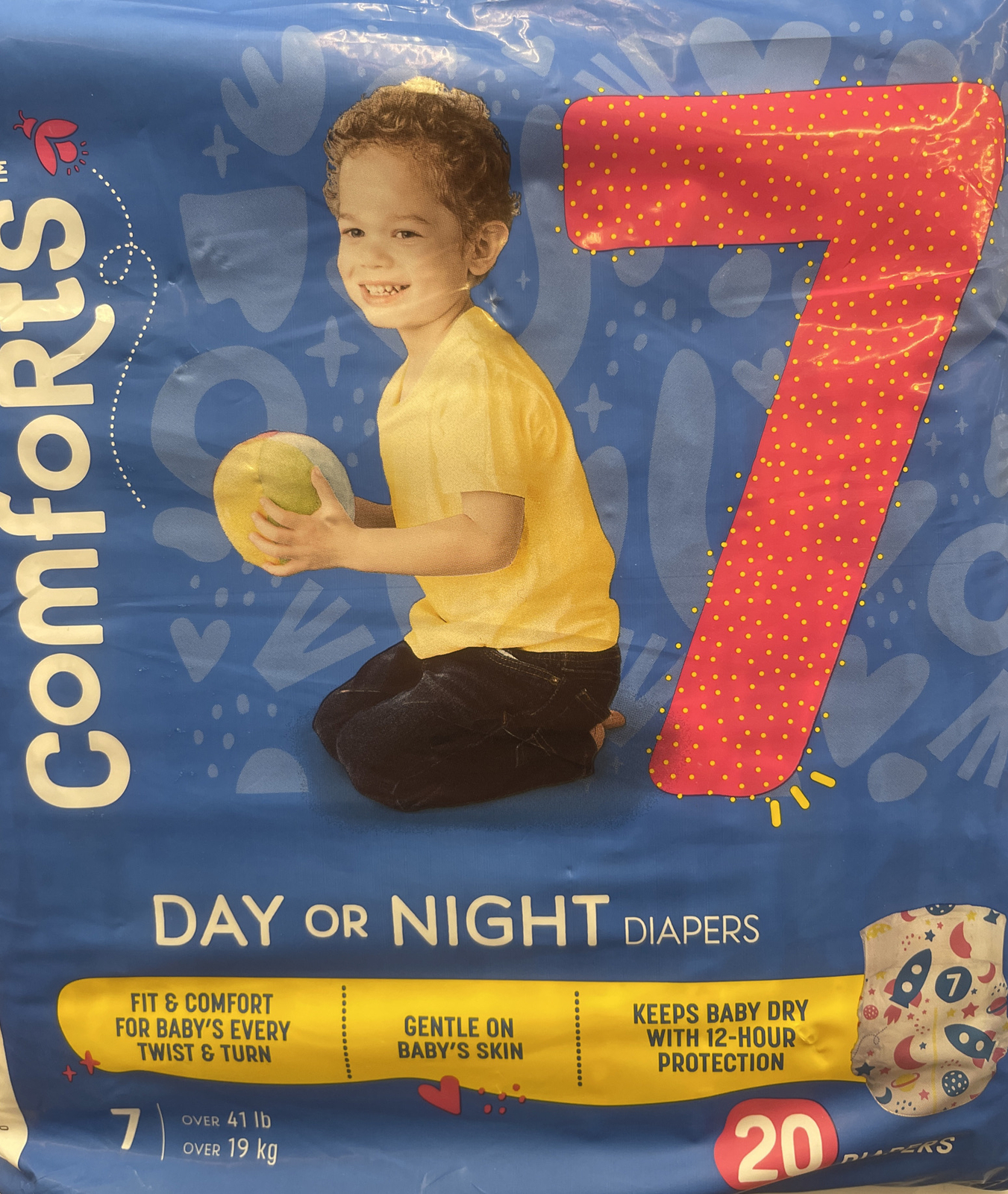 Comforts Day Or Night Diapers Size 7 PACK OS 4 Over 41 Lb 20 Diapers (80 Total)