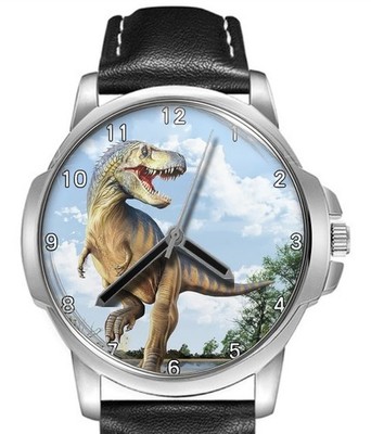 Angry T-Rex Raptor Dinosaur Hunter Leather Strap Big Dial Gift Wrist Watch