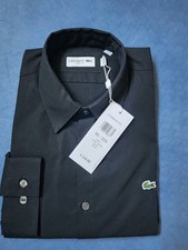 Lacoste Men's Slim-Fit Stretch Cotton Poplin Shirt Black Medium