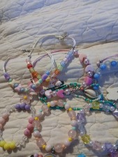 Lot of 25 Beaded Bracelets Girls Kids Cute Charms Pastel Stretch Jewelry