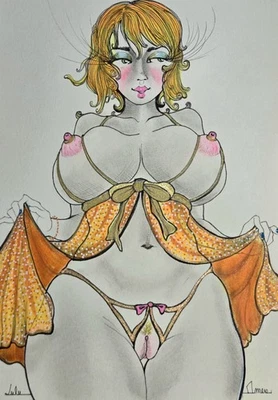Lulu Amere - Peinture originale érotique, nude aquarelle "Théâtre de nu" - Photo 1/2