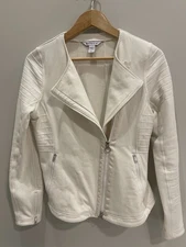 Athleta Magnolia Women's White Long Sleeve Full Zip Biker Moto Jacket SZ M