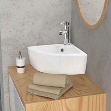 Lavabo angolare bagno in ceramica con troppopieno bianco moderno 460x330x130 mm