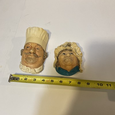 Bossons 3D Chalkware Character Heads Chef 1969 and Sarah Gamp 1964 England Orig 