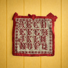 Antique Red Work Alphabet Sampler Pretty Silk Edging Turkey Red