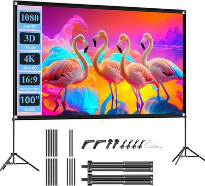 VISULAPEX 100  Beamer Leinwand mit Stativ, 16:9 4K HD Projektor Leinwand