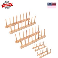 4Pack Bamboo Wooden Dish Rack, Plate Rack Stand Pot Lid Holder, Kitchen Cabin...