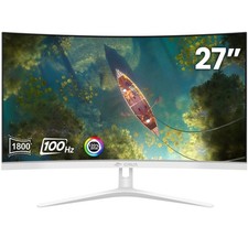 CRUA 27" Curved White Monitor, Full HD 1920x1080P VA Panel 27Inch,