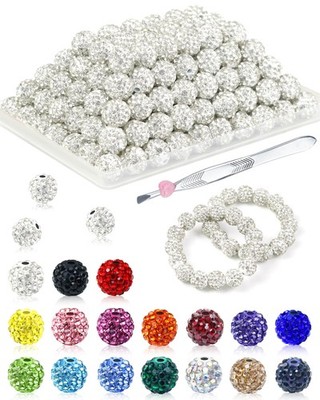 120PCS Rhinestone Beads for Jewelry Making, 10mm Crystal White Shiny Round Sp...
