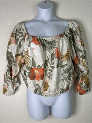 NWT Lane Bryant Womens Plus Size 18/20 (1X) Tropical Floral Linen Blend Crop Top
