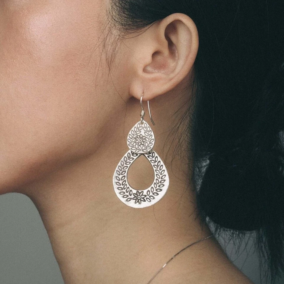 Pendientes Tribales Artesanales Plata 925 Boho Étnicos Cuelgan Regalo para Ella Q81 Foto 4 de 4