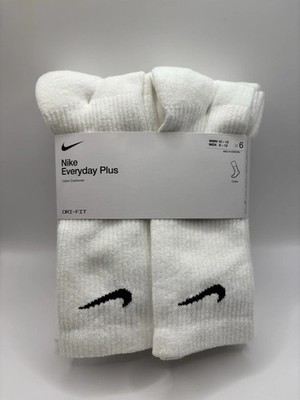 Nike Everyday Plus Dri Fit Cotton Cushion Crew Socks White 6 Pack M 8-12 W 10-13