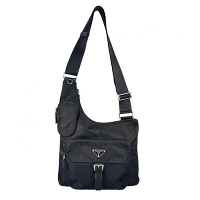 Prada Re Nylon Triangle Logo Black Crossbody Shoulder Bag BT0520 Auth