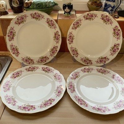 Queen Anne Fine Bone China Speiseteller ''Rose Garden'' Muster. 4er Set 10 1/2''