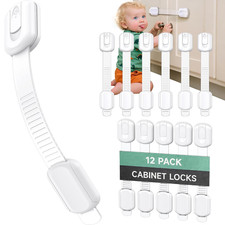 Child Safety Cabinet Locks 12 Pack No Drill Adhesive Fits Drawers Cupboards