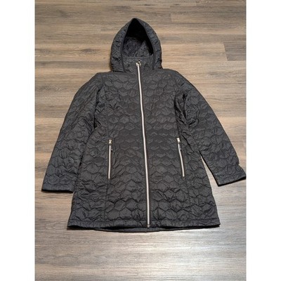 Tommy Hilfiger Womens Black Packable Lightweight Quilted Hooded Jacket M READ