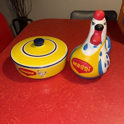 Vintage PROMO MAGGI Casserole Dish Tortilla Warmer & Chicken Bank Made In Mexico
