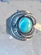 Navajo Ring Turquoise wide band leaves size 10.7 southwest sterling silver women