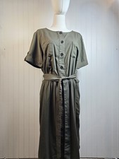 Talbots Fluid Twill Shirtdress Women's Size 14 Army Green Safari Preppy Boho