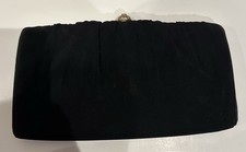 Vintage 1960s HL USA Black Satin Clutch Rhinestone Kiss Lock Evening