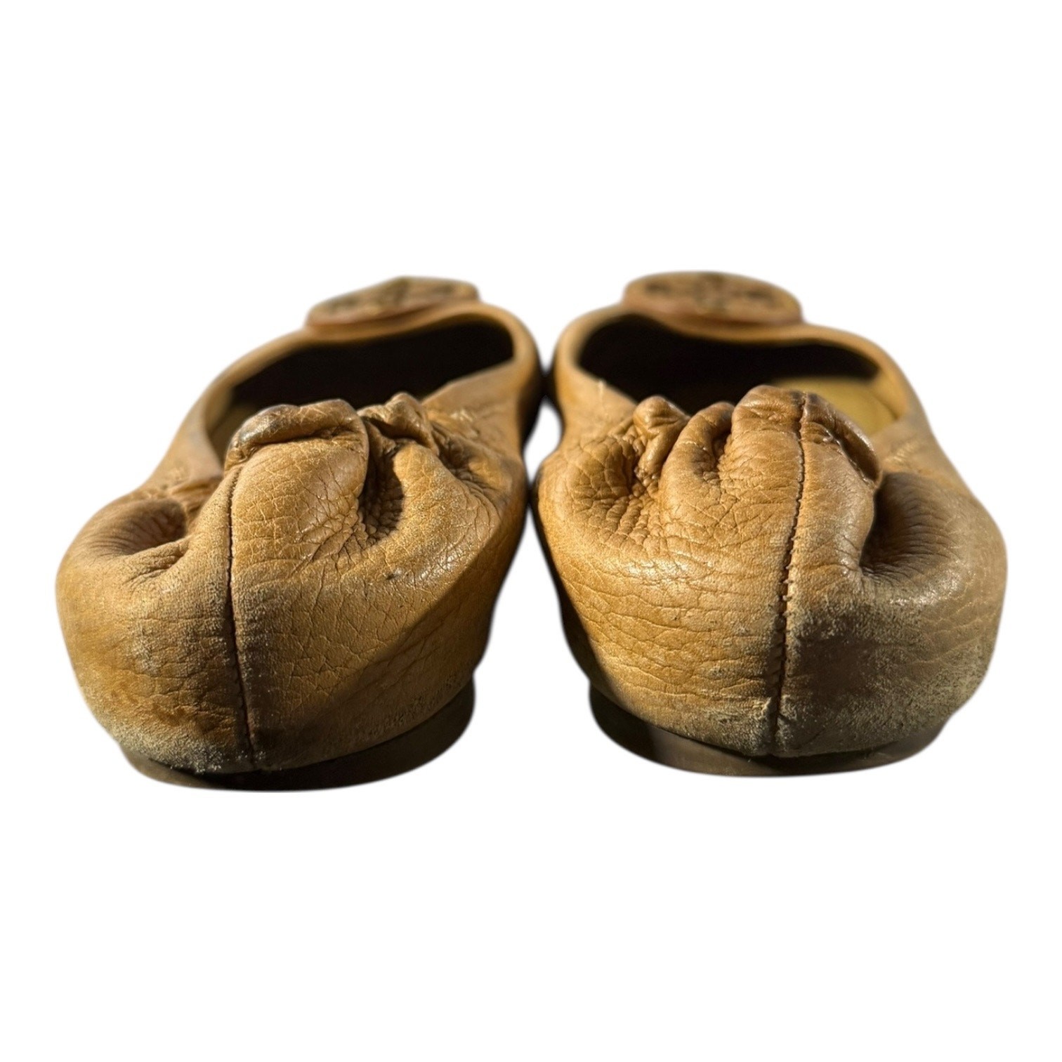 Tory Burch Reva Ballet Flats Brown 8 M Camel Leather Logo Medallion Elastic Back thumbnail 7