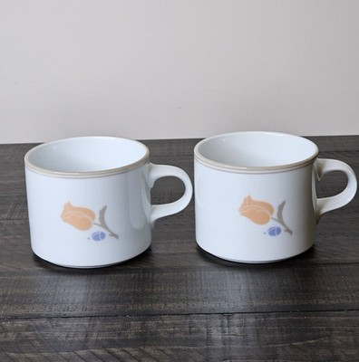 Vintage Dansk Tivoli La Tulipe Mugs Set of 2 Floral Coffee Cups Japan Stoneware