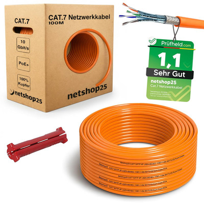 CAT.7 Netzwerkkabel 100M Verlegekabel REINES KUPFER - LAN Kabel S/FTP Pimf LSZH 