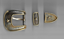 Western Star Design 3 Pcs 1  Wide Leather Belt Buckle Set