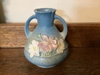 Vintage Roseville Pottery 944-4 Blue Cosmos Double Handle Vase USA