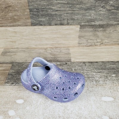 Crocs Classic Glitter Kids Clogs Sz C6 6 Purple Glitter Rubber Slingback