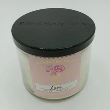 Bath and Body Works Aromatherapy "Love" Rose Vanilla 3 Wick Candle New 14.5 oz