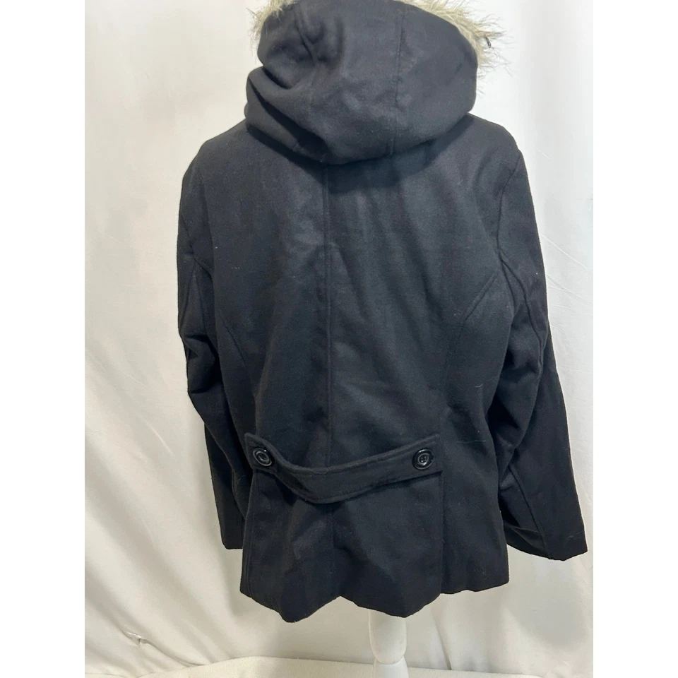 Abrigo Yoki Negro Mezcla Lana Palanca Piel Sintética Chaqueta con Capucha 1XL Para Mujer Foto 2 de 4