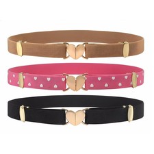 Girls Elastic Belt 3 Pack - Adjustable Toddler Belt for School Uniform with D...