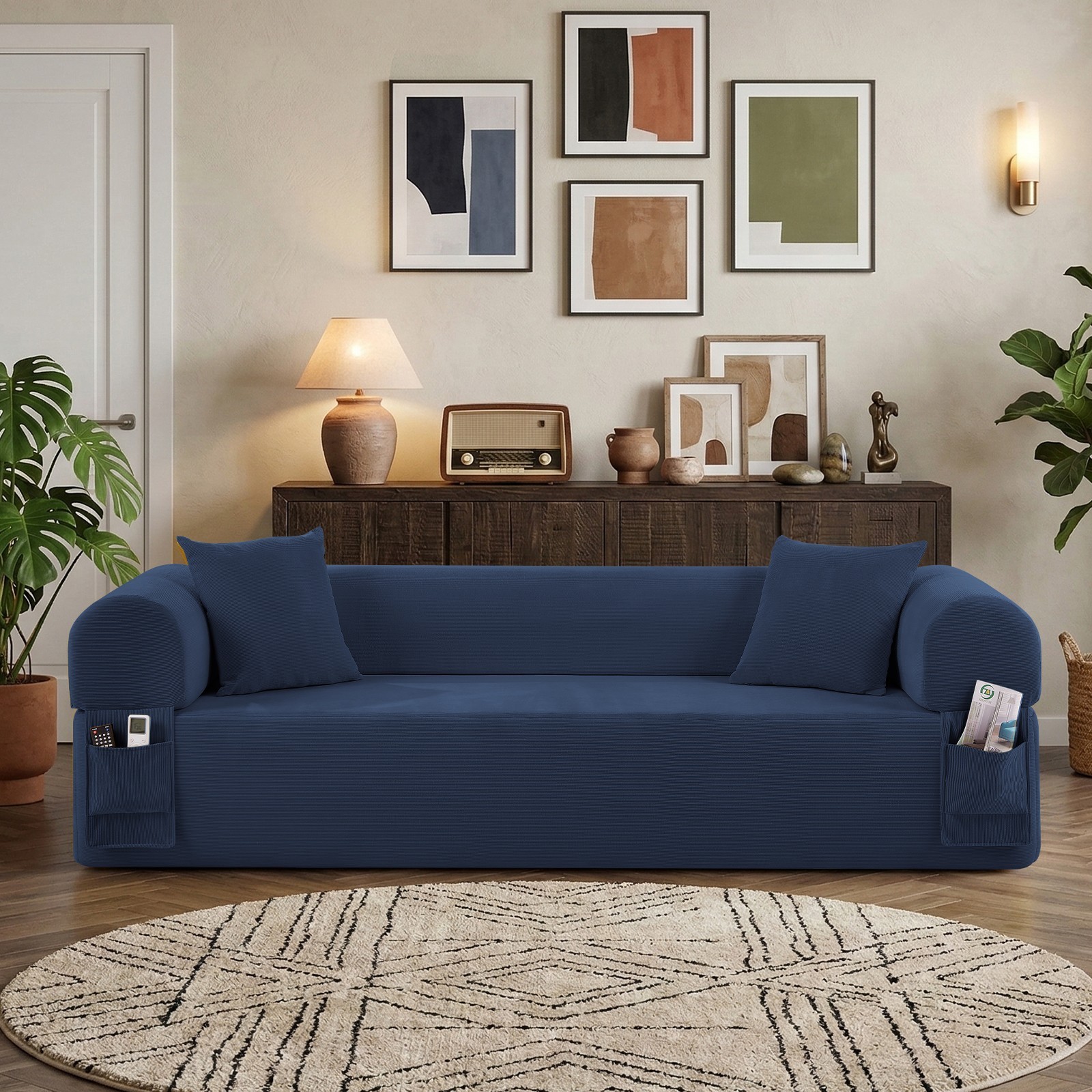 Convertible Sofa Bed ,Boneless Couch Corduroy Futon Sleeper 