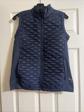 PUMA Women's Navy Blue Zip Front Polyester Quilted Vest Size Small