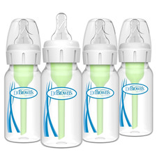 Dr. Brown's Natural Flow Anti-Colic Baby Bottle, 4 oz, 4 Pack with Slow Nipple