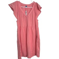 Old Navy Womens S Short Sleeve V Neck Tiered Dress Salmon Cotton NWT Pink Coral