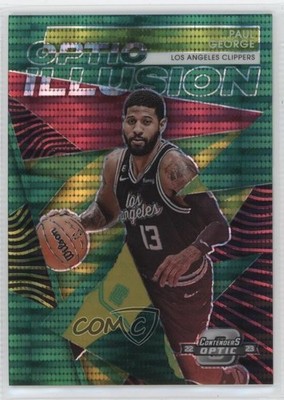 2022-23 Panini Contenders Optic Illusion Green Pulsar Prizm 9/25 Paul George 3d3