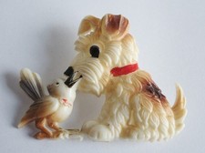 Niedliche Vintage Brosche Hund Terrier mit Vo...